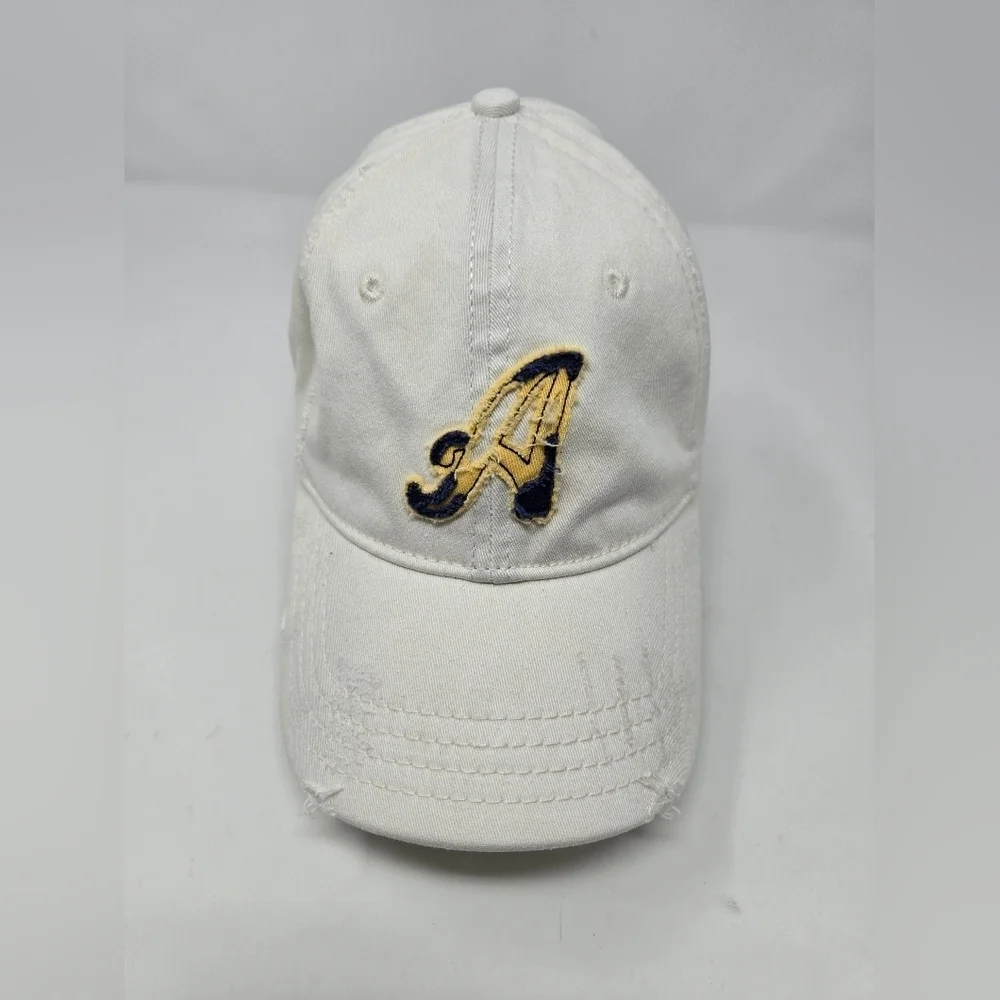 AEROPOSTALE WHITE COTTON BLEND DISTRESSED FITTED BASEBALL HAT CAP UNISEX SMALL/M